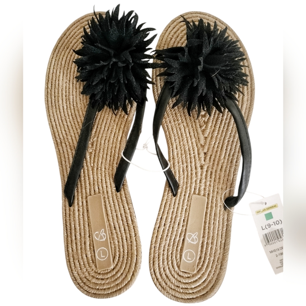 New with tags black tan floral flip flops sandals size 9 10